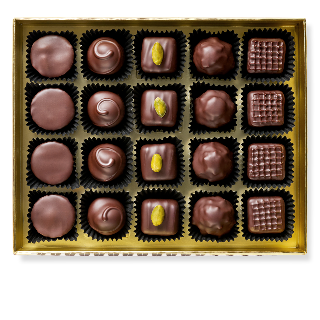 Produktbild: Pralineninhalt der großen Pralinenschachtel Zartbitter