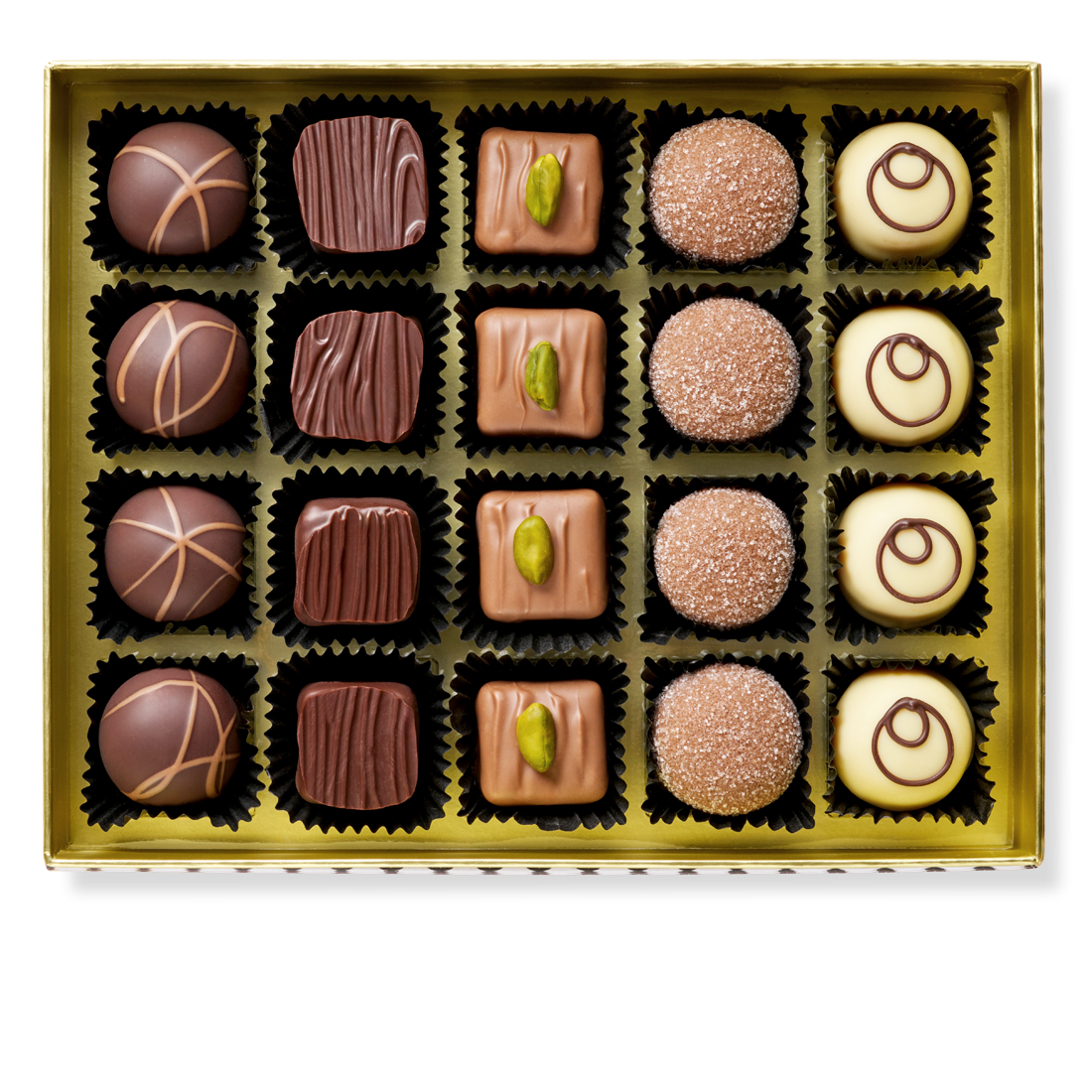 Produktbild: geöffnete Schachtel mit Pralinen
